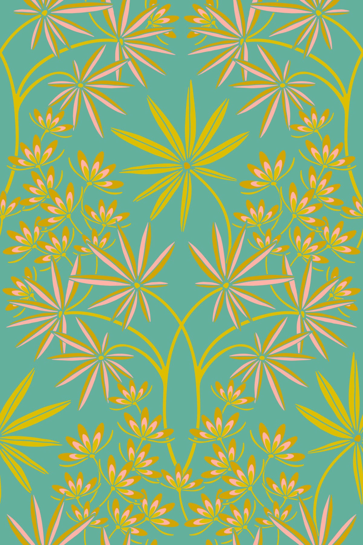 Glamour Floral Damask Maximalist Yellow Turquoise Wallpaper⁠