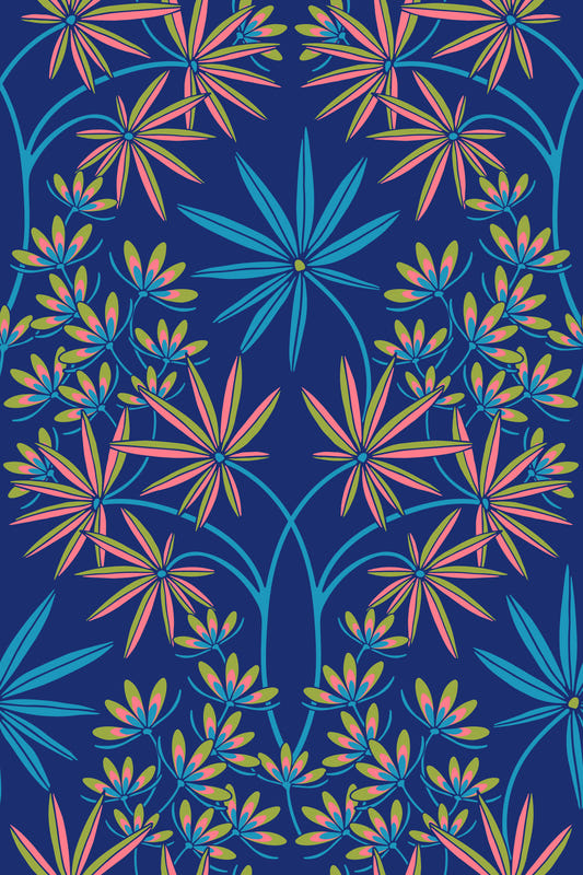 Glamour Floral Damask Maximalist Royal Blue Wallpaper⁠