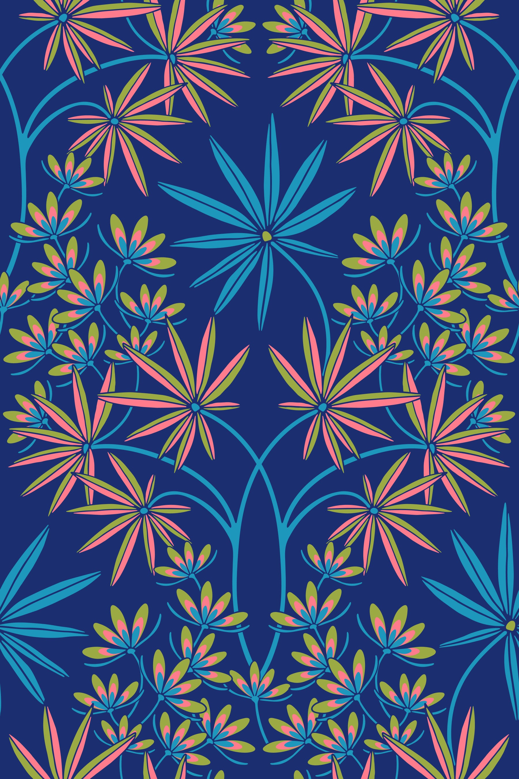 Glamour Floral Damask Maximalist Royal Blue Wallpaper⁠