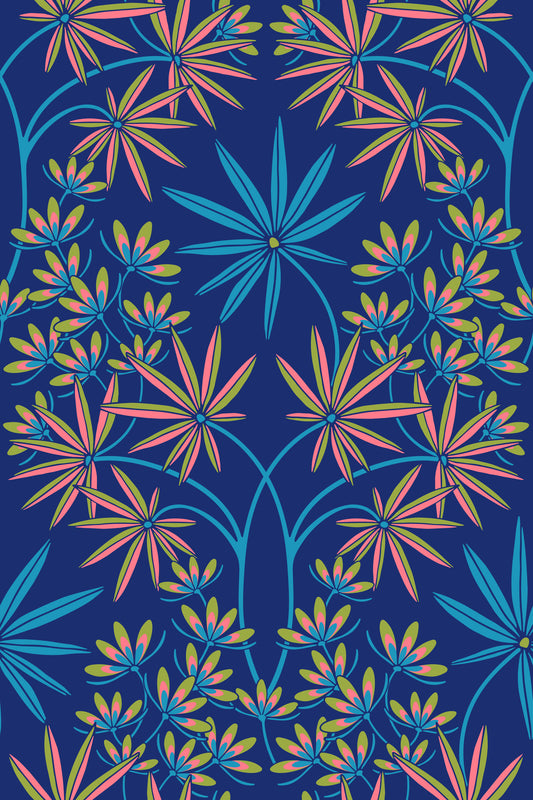 Glamour Floral Damask Maximalist Royal Blue Wallpaper⁠