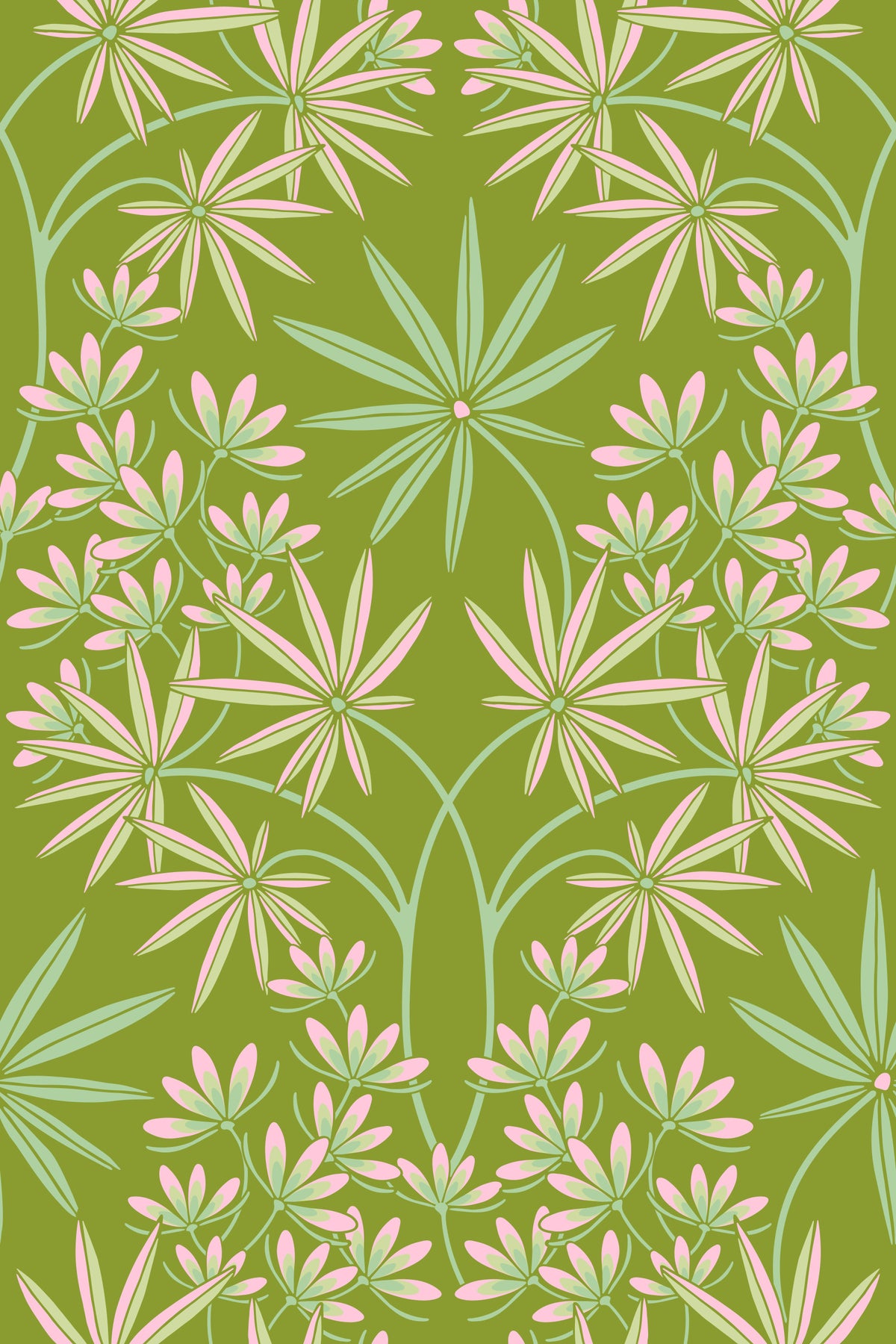 Glamour Floral Damask Cottage Spring Green Wallpaper⁠