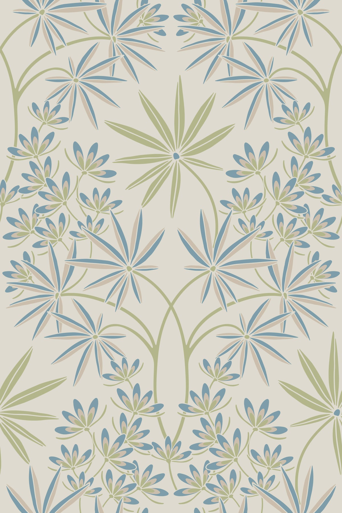 Glamour Floral Damask Cottage Sage Green Cream Wallpaper⁠