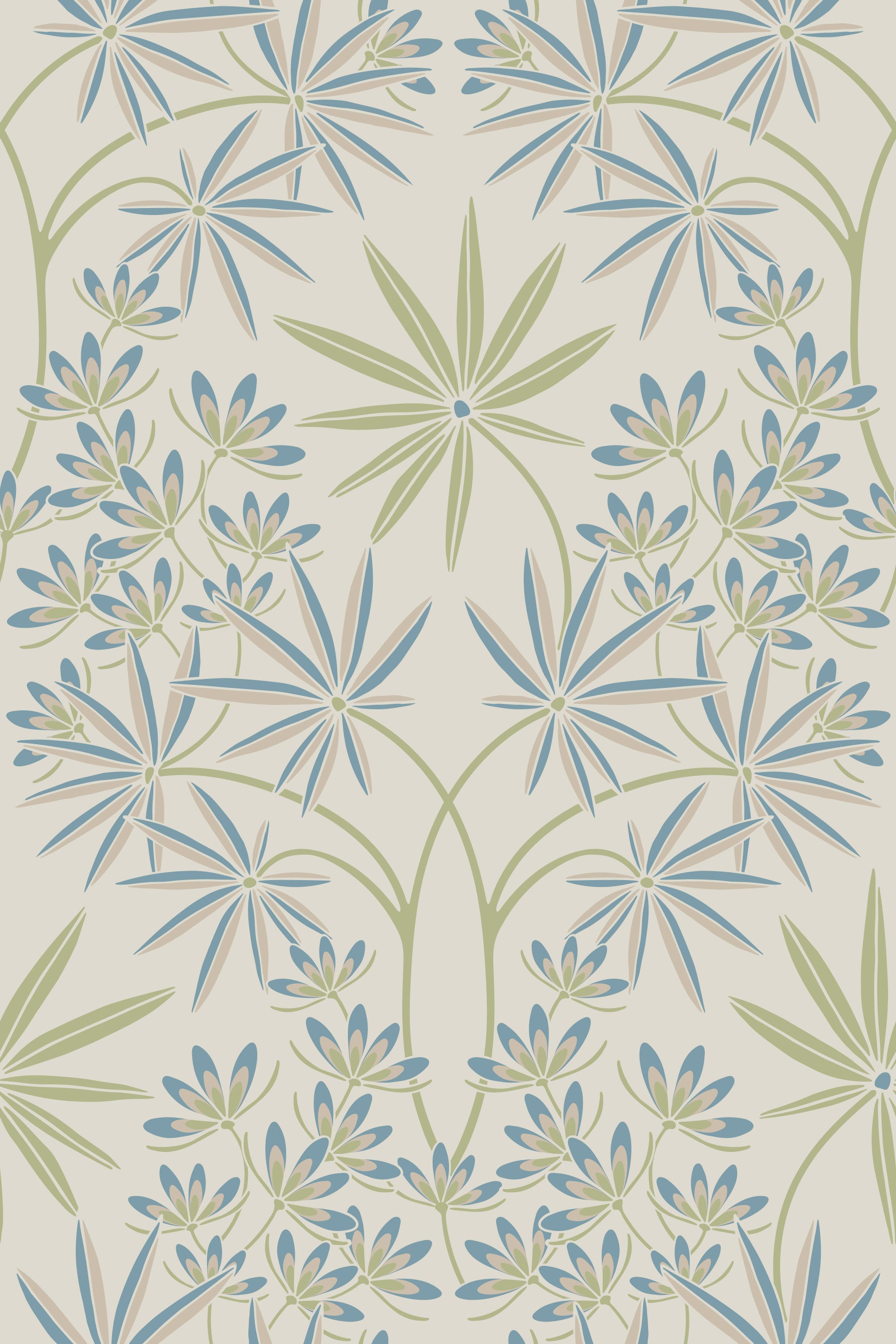 Glamour Floral Damask Cottage Sage Green Cream Wallpaper⁠