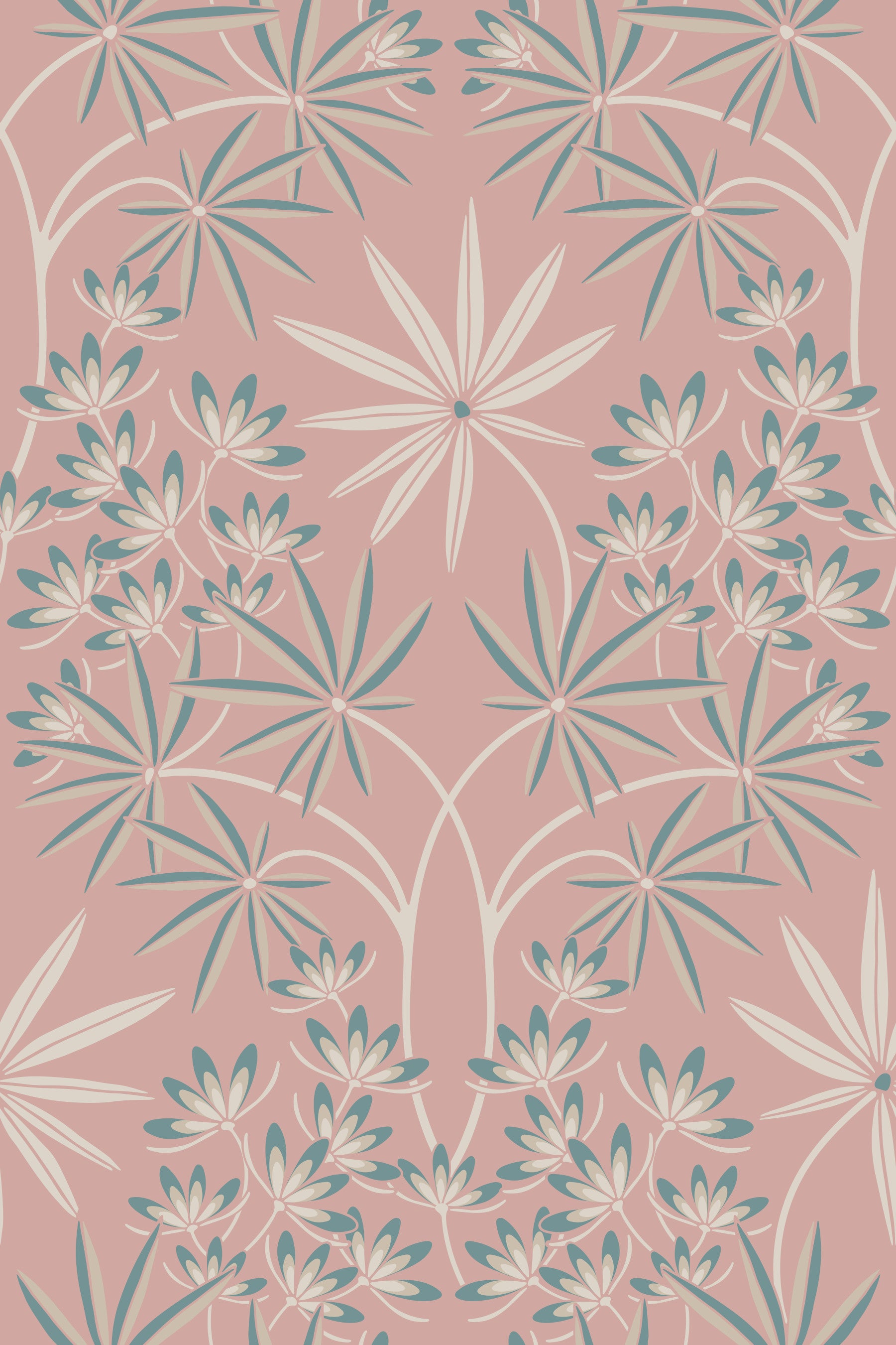 Glamour Floral Damask Cottage Cream Dusky Pink Wallpaper⁠