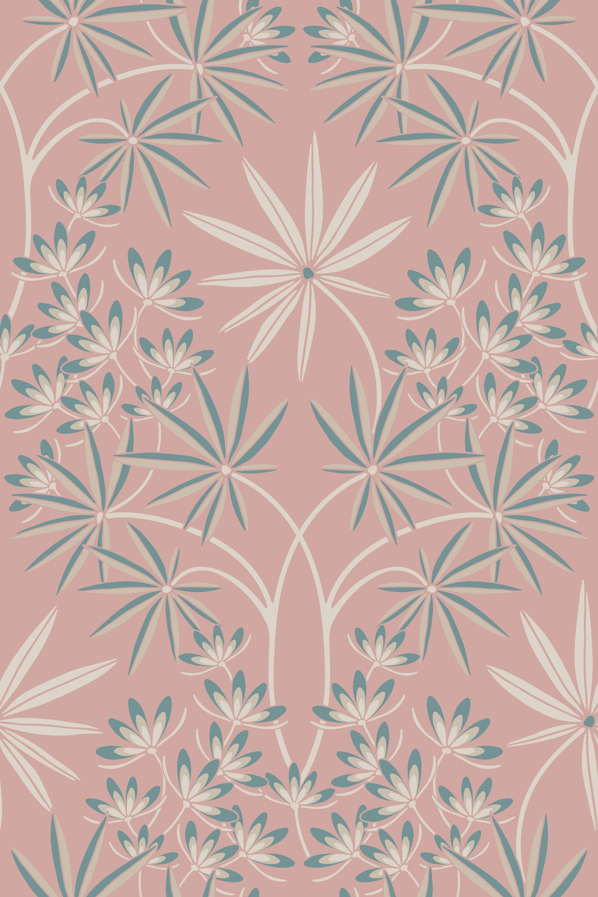 Glamour Floral Damask Cottage Cream Dusky Pink Wallpaper⁠ in your room — zoomed