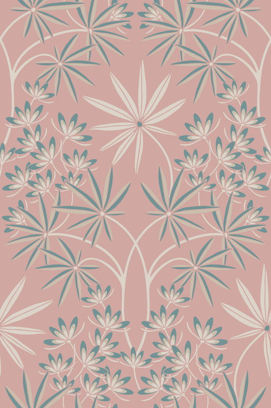 Glamour Floral Damask Cottage Cream Dusky Pink Wallpaper⁠