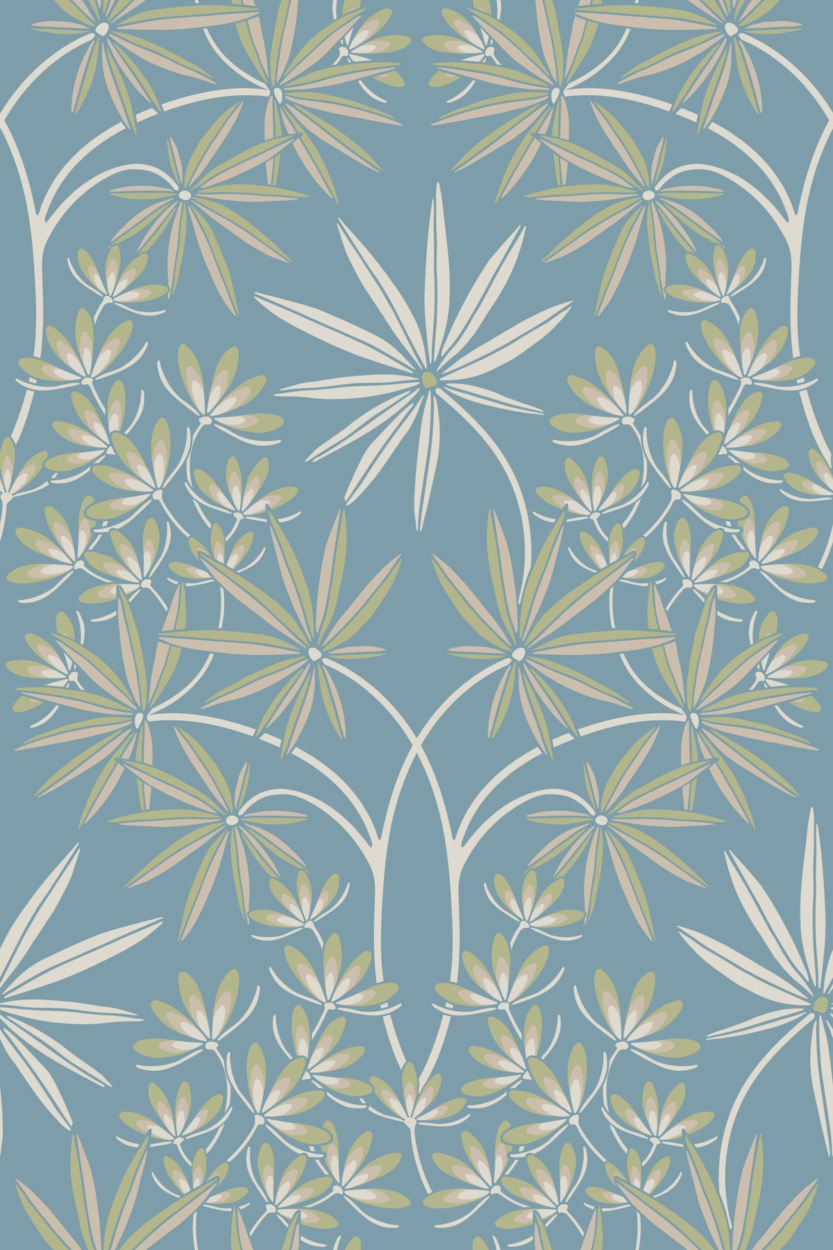 Glamour Floral Damask Cottage Sage Green Light Blue Wallpaper⁠