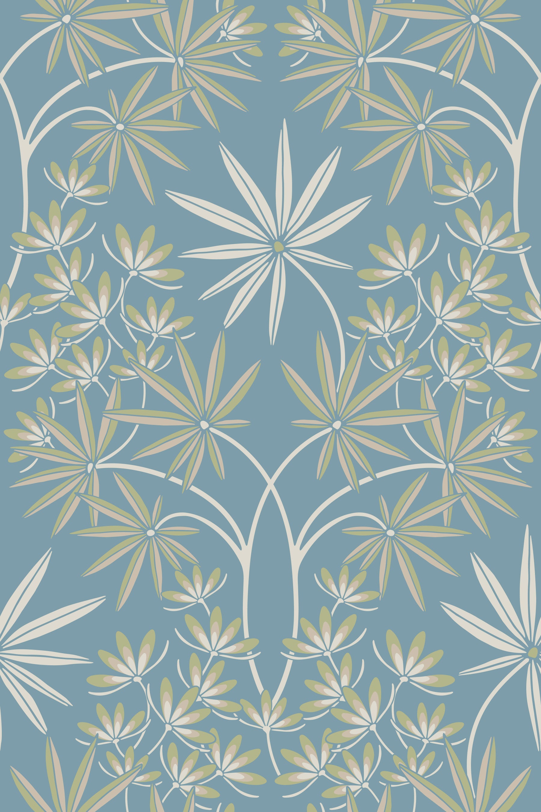 Glamour Floral Damask Cottage Sage Green Light Blue Wallpaper⁠
