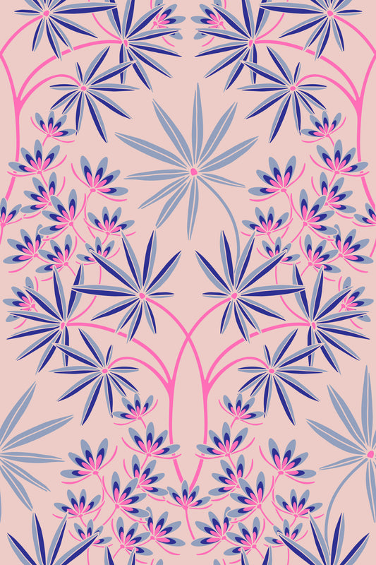 Glamour Floral Damask Fresh Lavender Purple Light Pink Wallpaper⁠