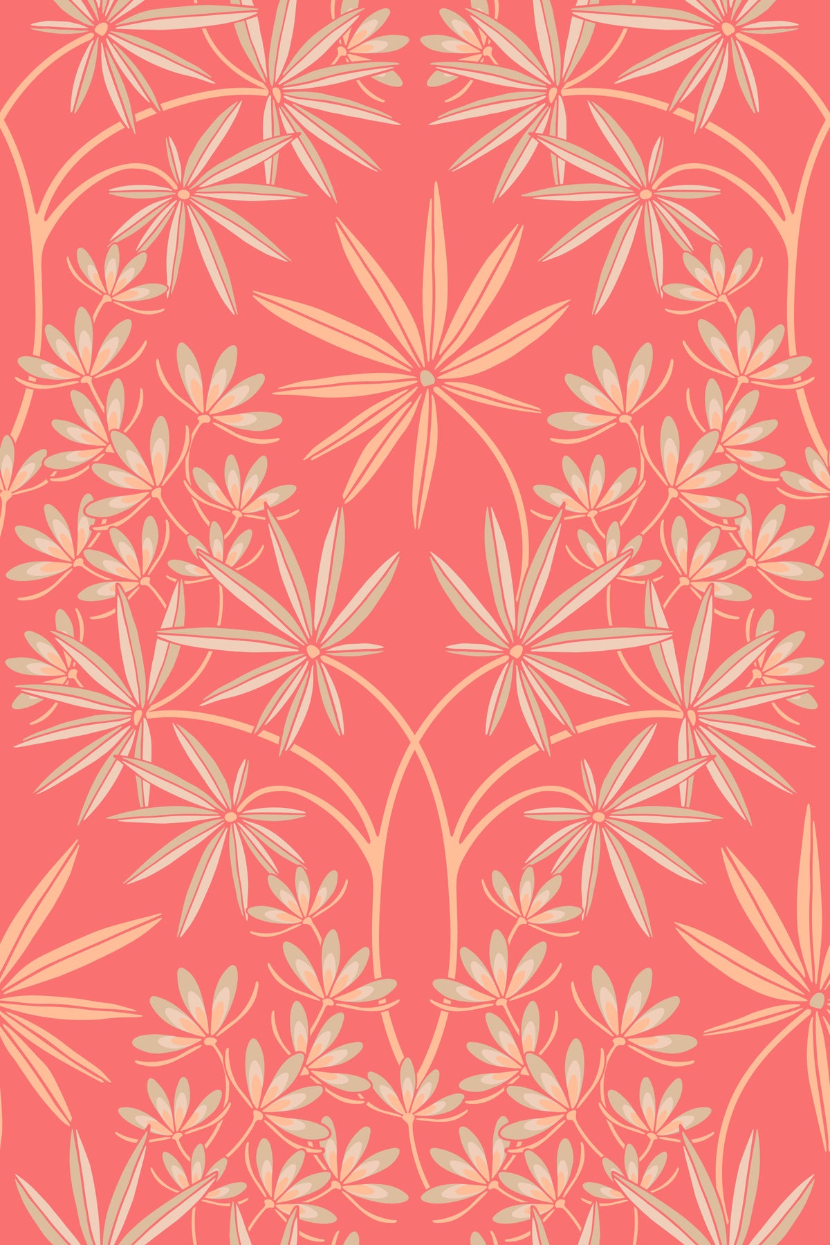 Glamour Floral Damask Warm Peach Fuzz Orange Coral Wallpaper⁠