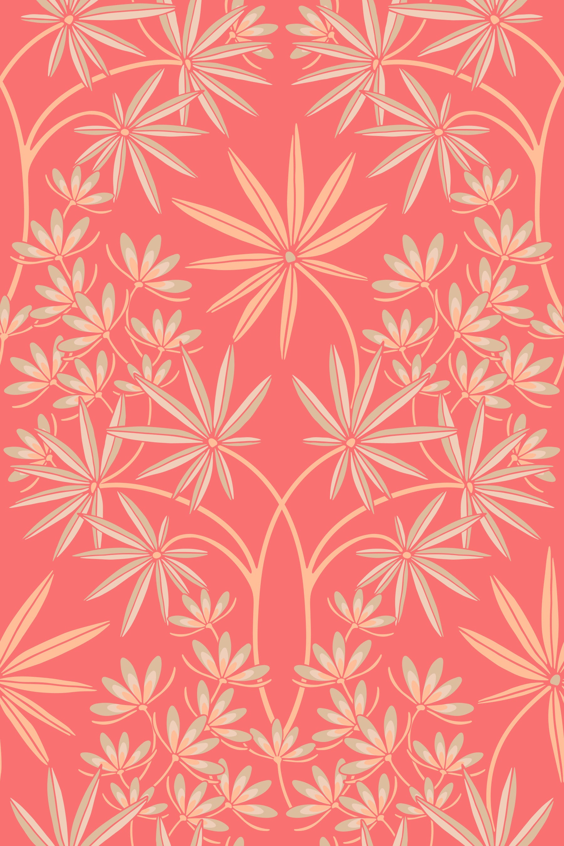 Glamour Floral Damask Warm Peach Fuzz Orange Coral Wallpaper⁠