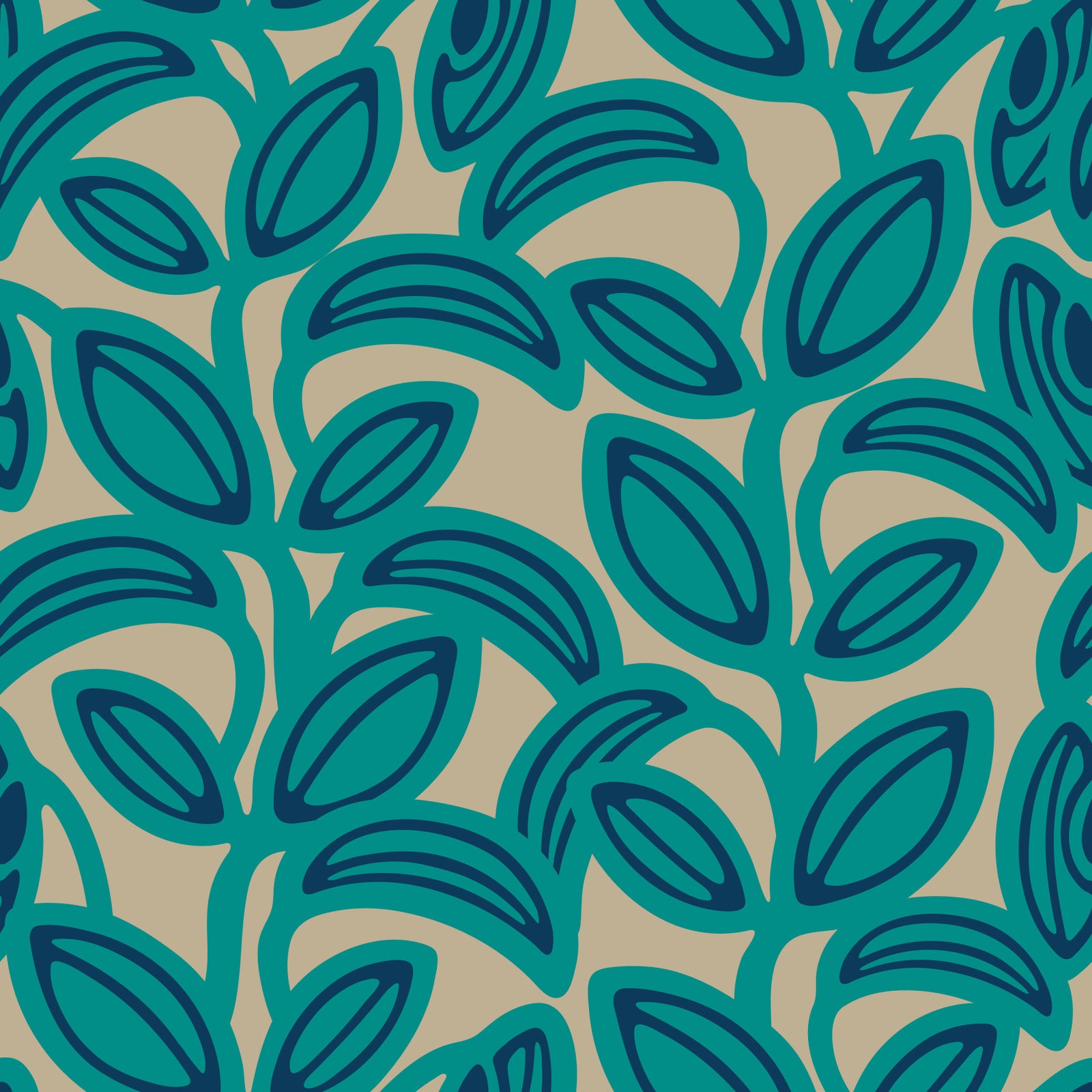Leaf Laugh Love Groovy Retro Mid Century Leaves Turquoise  Wallpaper⁠