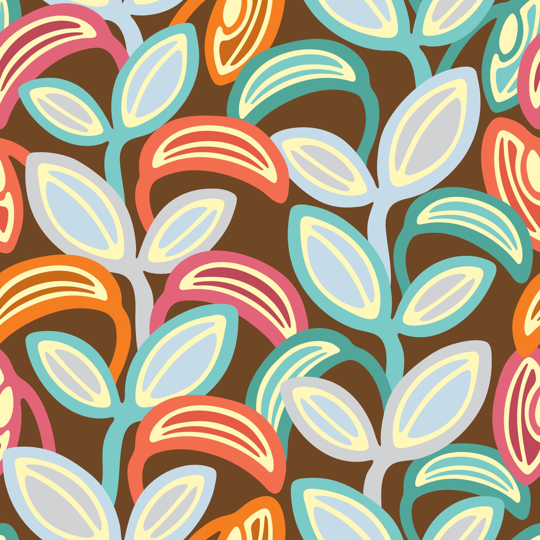Leaf Laugh Love Groovy Retro Mid Century Leaves Vintage Colors Wallpaper⁠