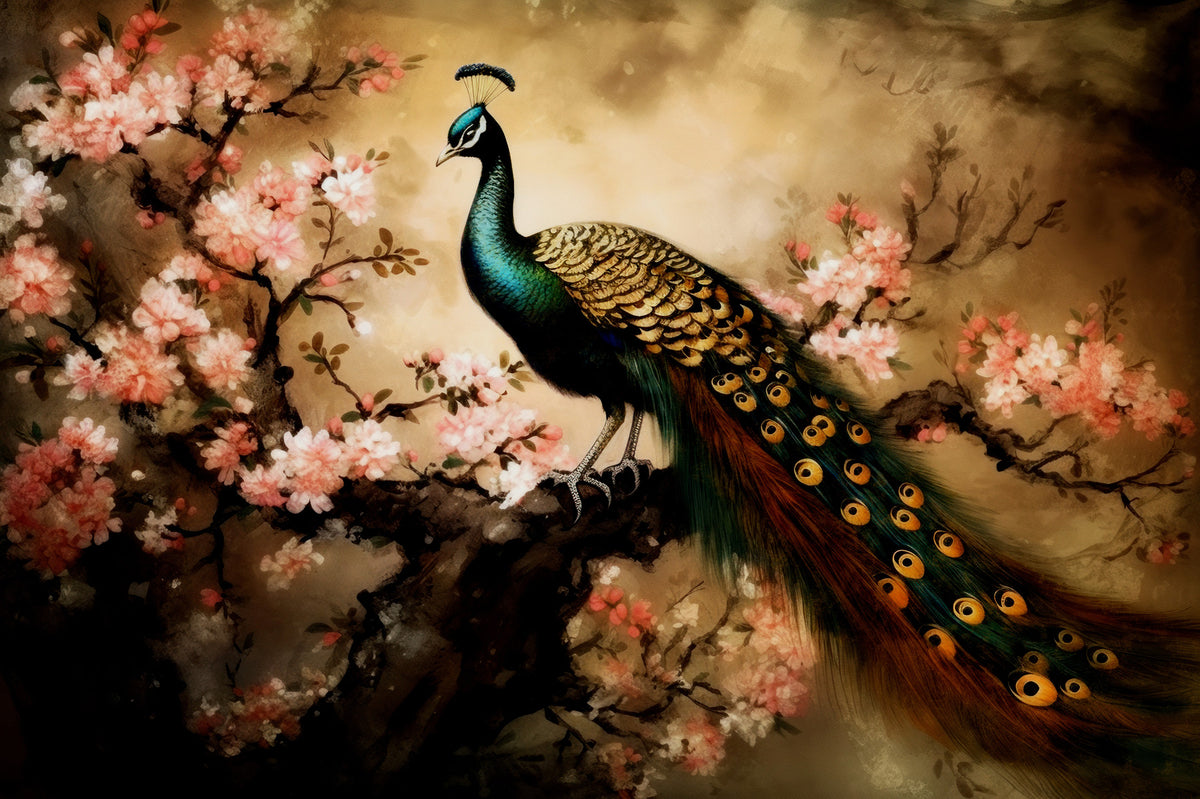 Peacock's Bloom Wall Mural in your room — zoomed