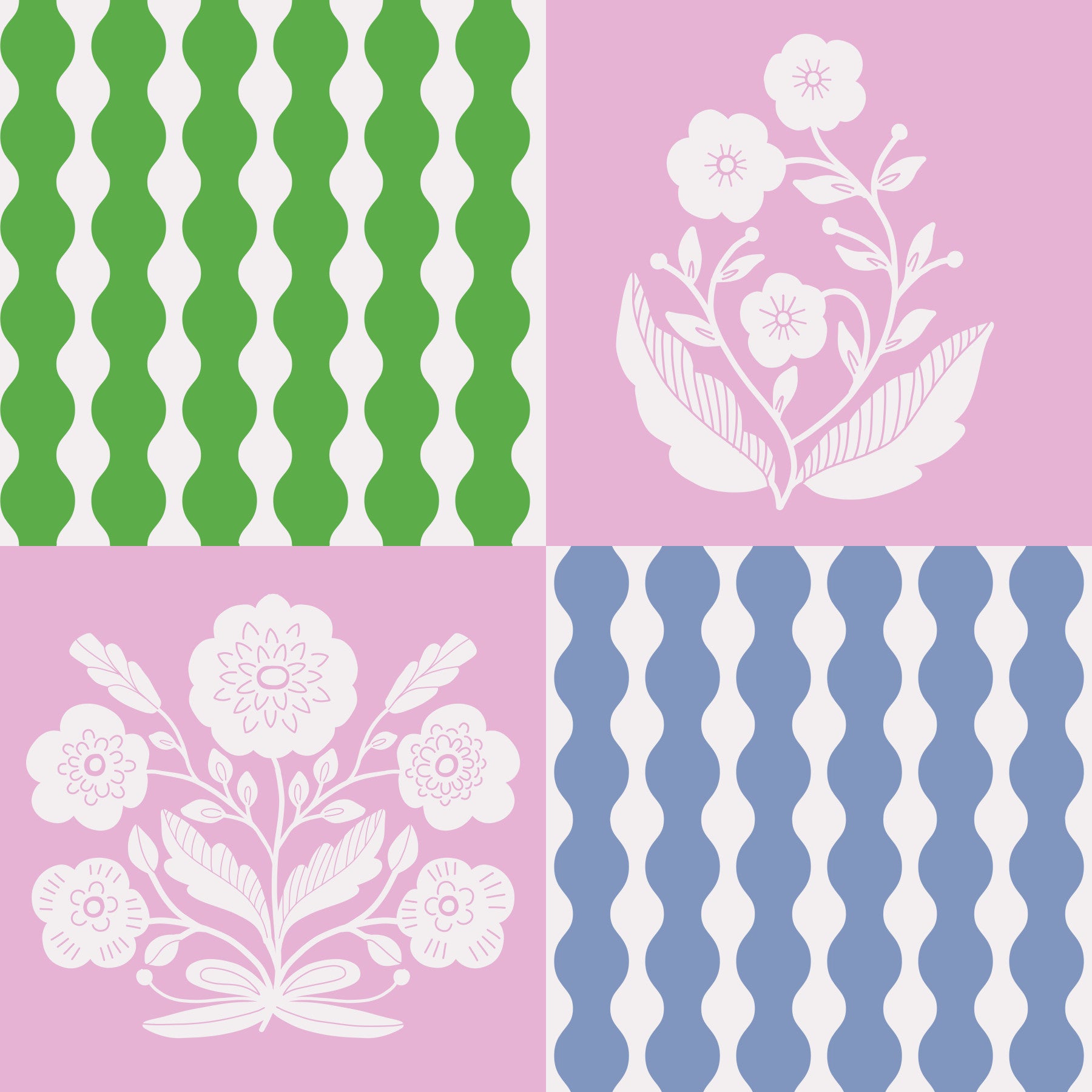 Retro Bloom Patchwork Wallpaper⁠