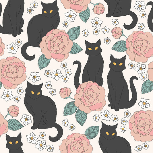 Black Cats & Blooms Wallpaper⁠