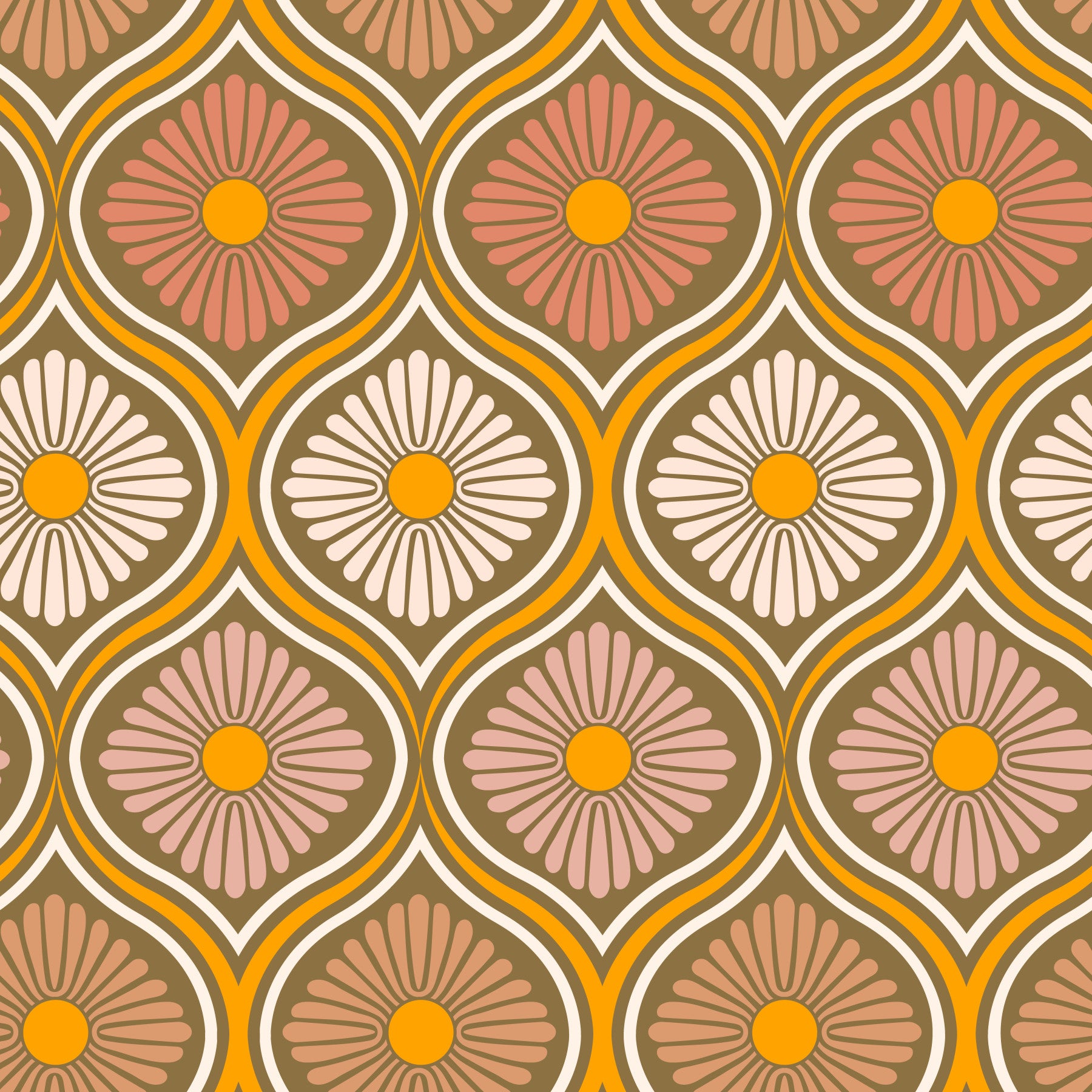 Groovy 70s Retro Mid-Century Daisy Flowers Wallpaper⁠