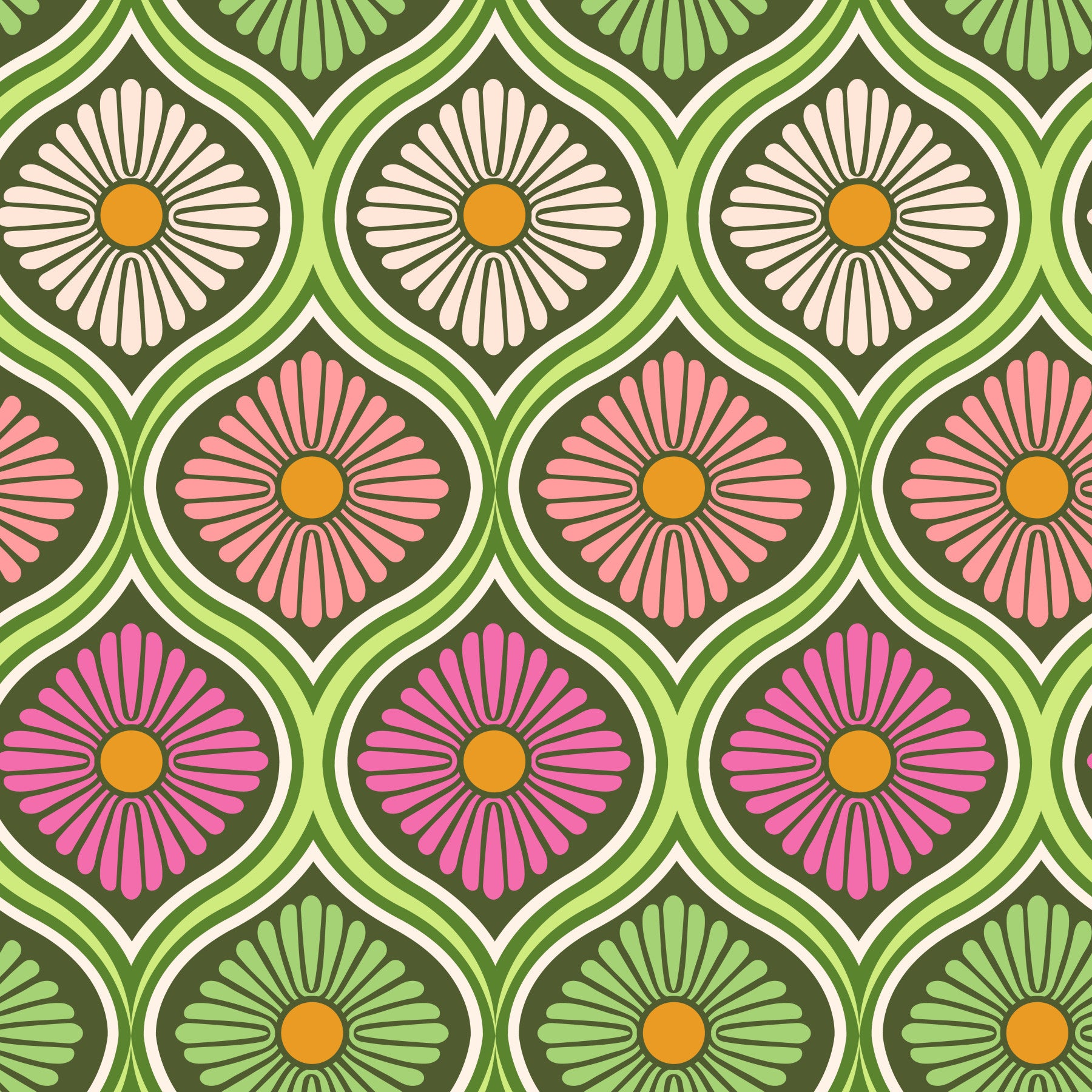 Groovy 70s Retro Mod Daisy Flowers Wallpaper⁠