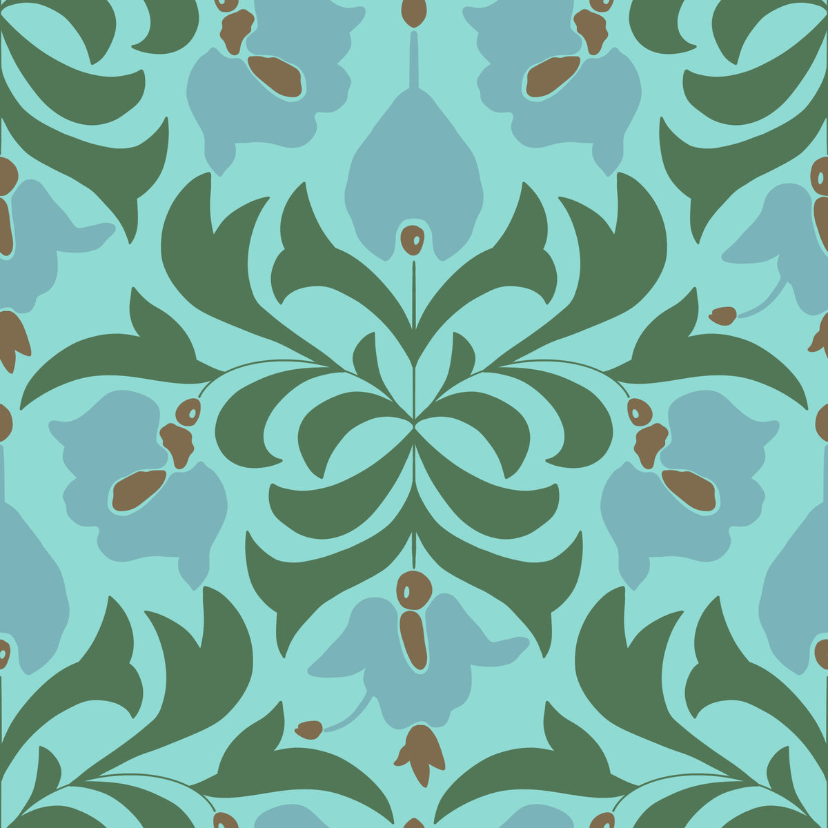 Orbisca - Aqua Floral Symmetry Wallpaper⁠
