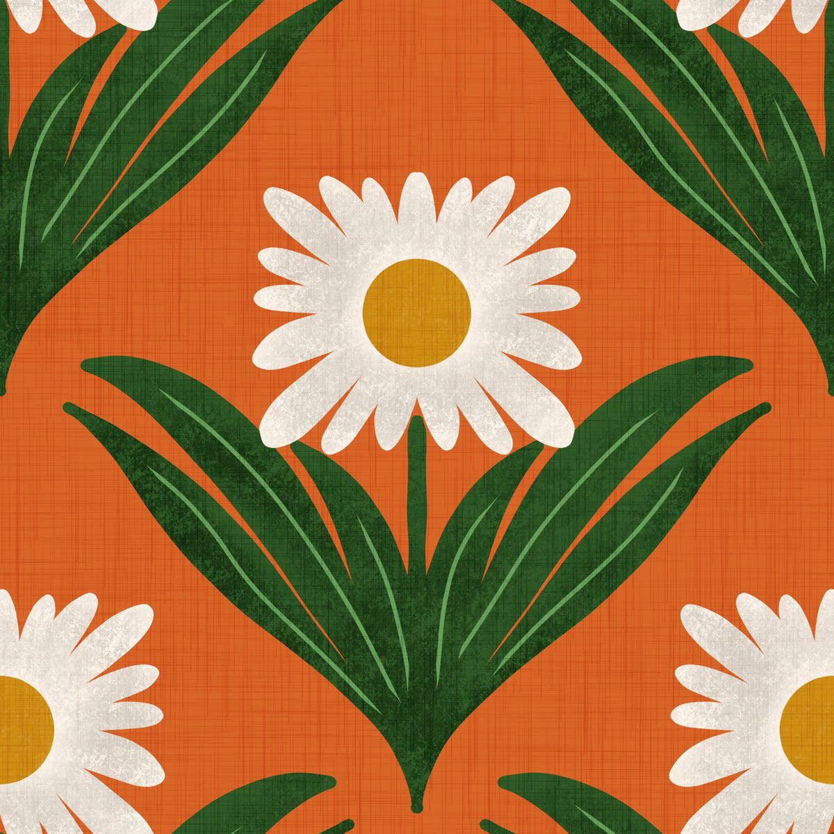 Retro 70s Daisy Floral on Orange - Mod Flower Wallpaper⁠ Wallpaper⁠ in your room — zoomed