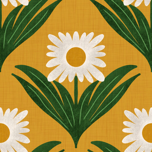 Retro 70s Daisy Floral on Yellow - Mod Flower Wallpaper⁠ Wallpaper⁠