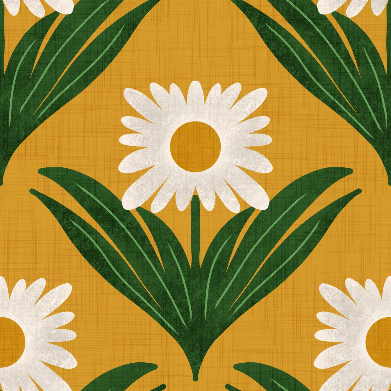 Retro 70s Daisy Floral on Yellow - Mod Flower Wallpaper⁠ Wallpaper⁠