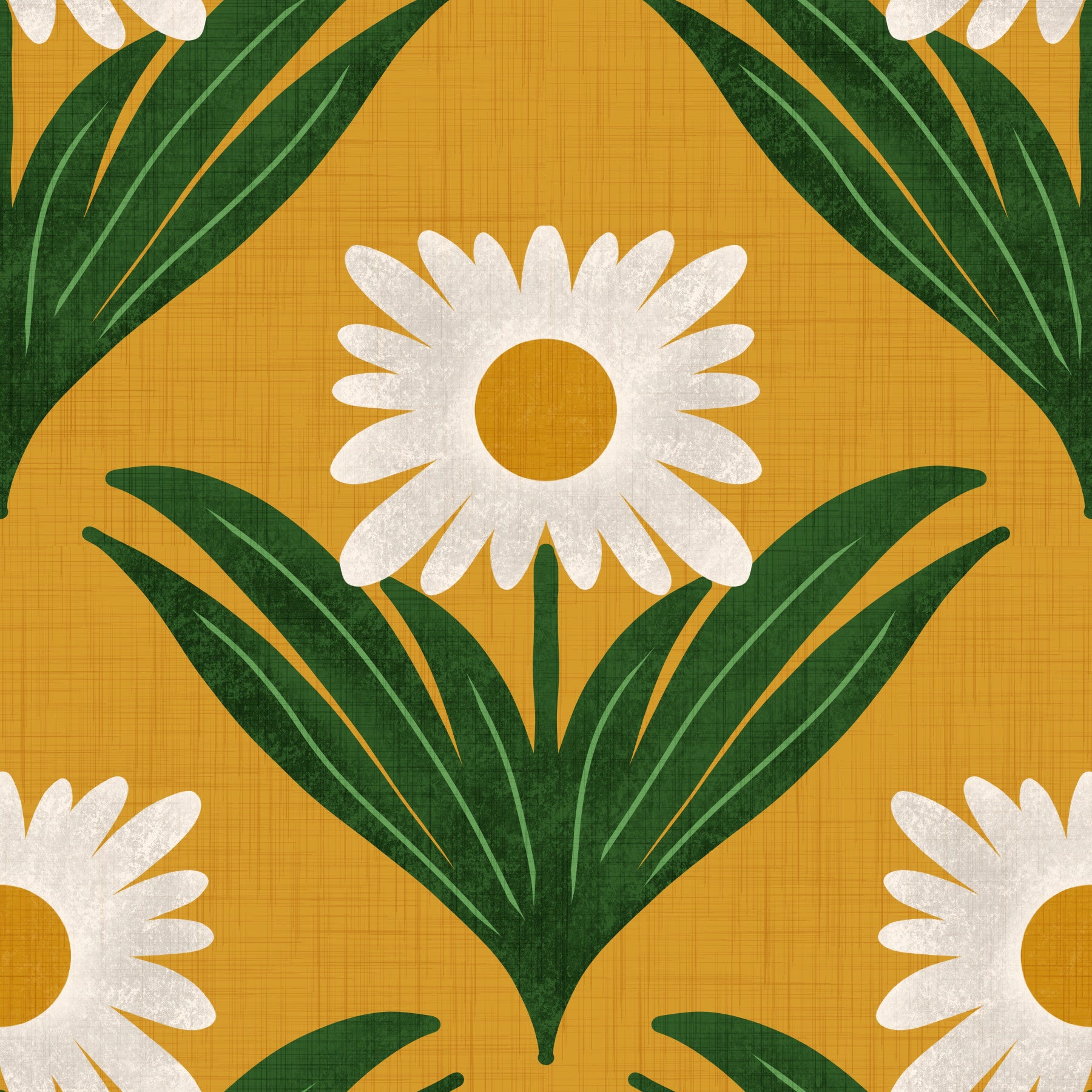 Retro 70s Daisy Floral on Yellow - Mod Flower Wallpaper⁠ Wallpaper⁠