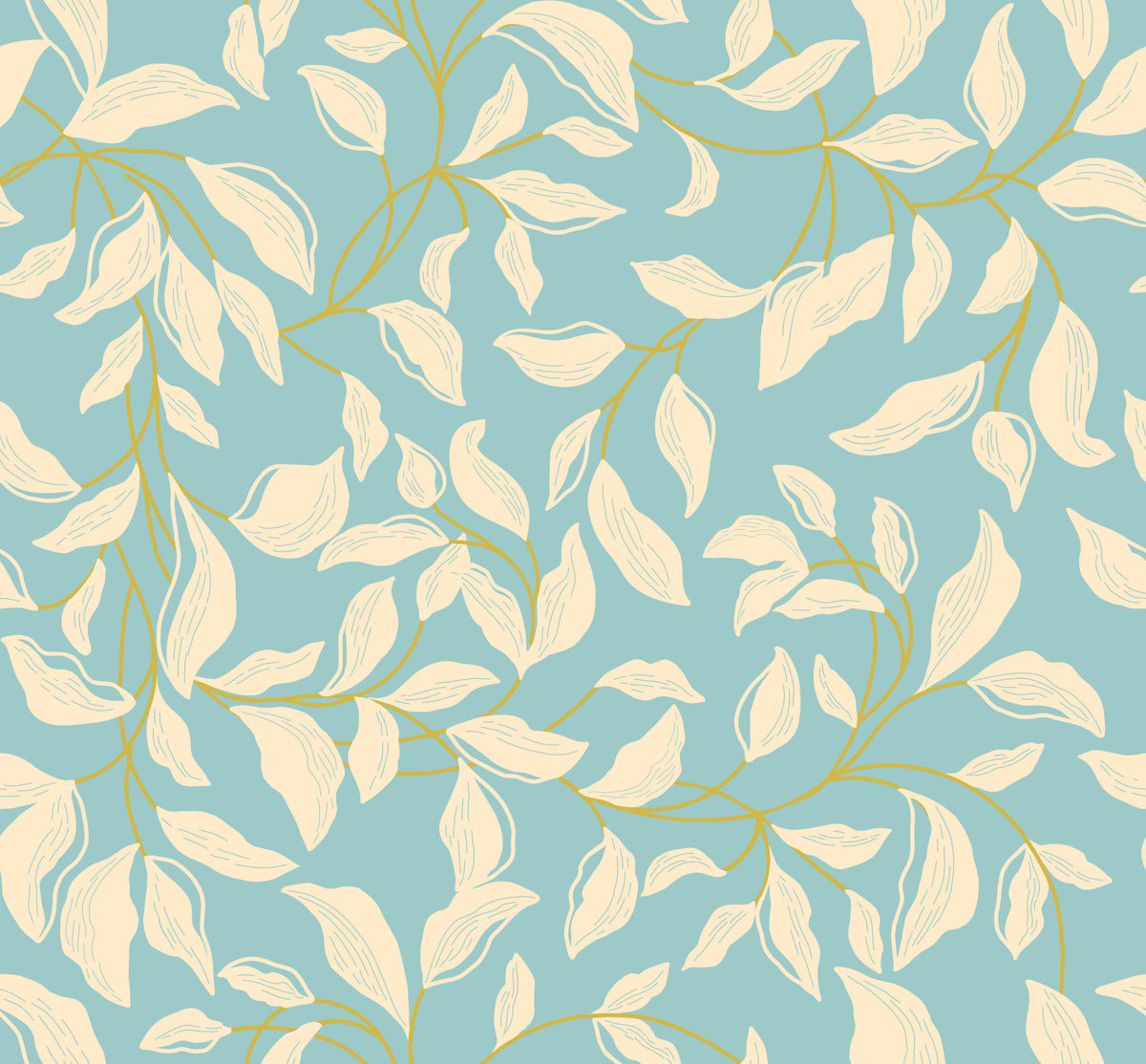 Beige Leaves on Blue Wallpaper⁠