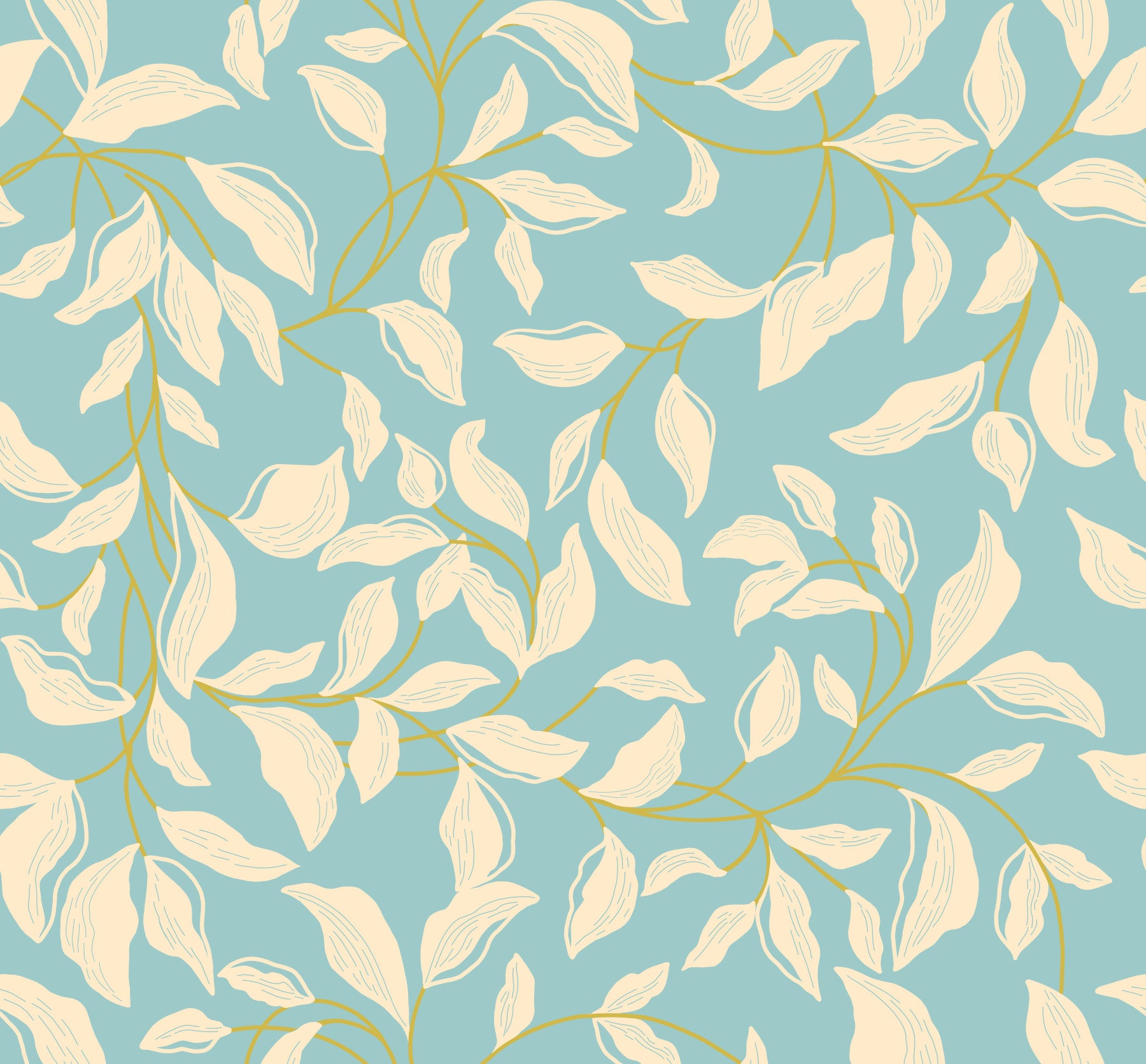 Beige Leaves on Blue Wallpaper⁠