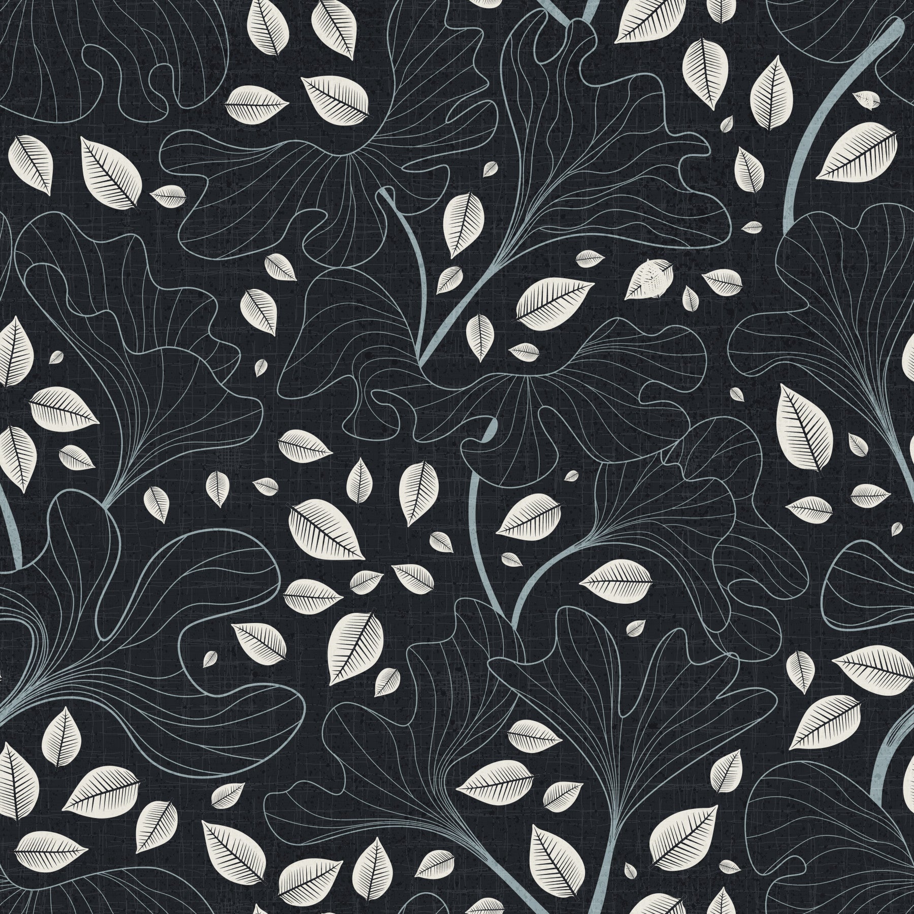 Timeless Ginkgo Garden Navy and White  Wallpaper⁠