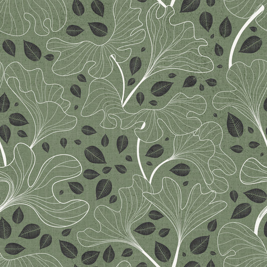 Timeless Ginkgo Garden Green and White Wallpaper⁠