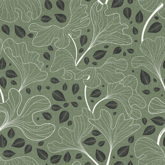 Timeless Ginkgo Garden Green and White Wallpaper⁠