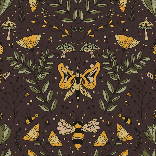 Bees Butterflies and Flowers Brown Wallpaper⁠