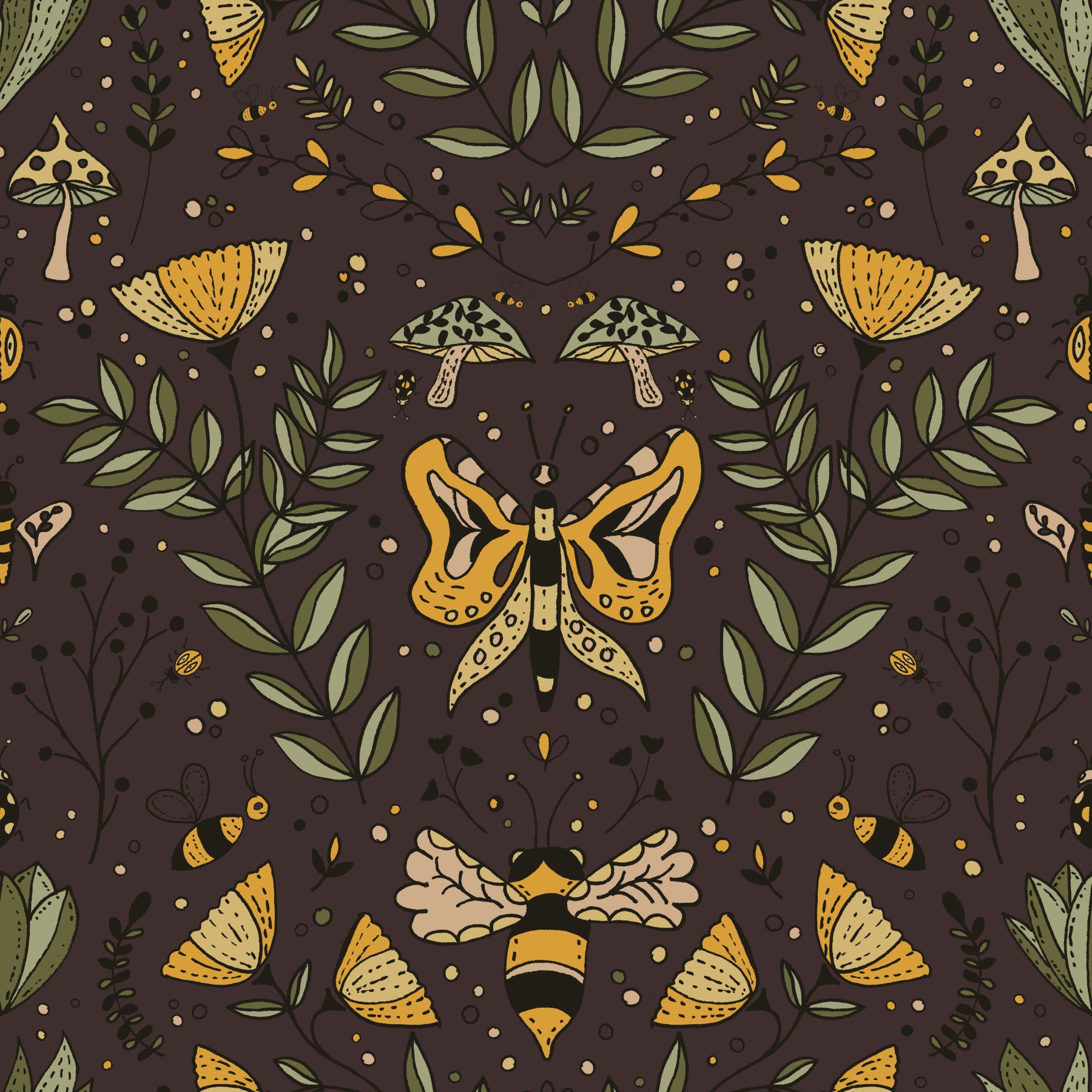 Bees Butterflies and Flowers Brown Wallpaper⁠