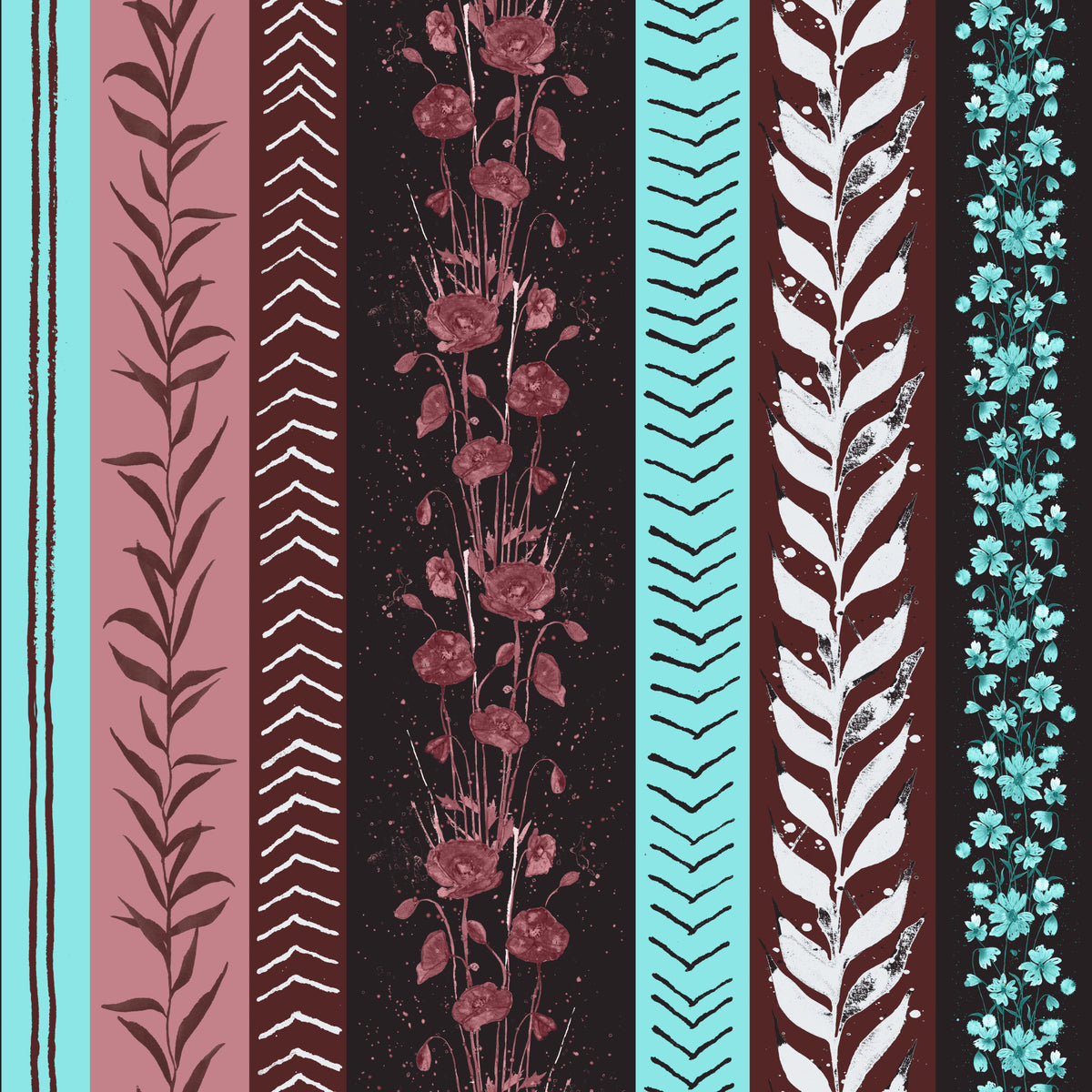 Autumn Stripes Modern Luxury Red Turquoise Wallpaper⁠