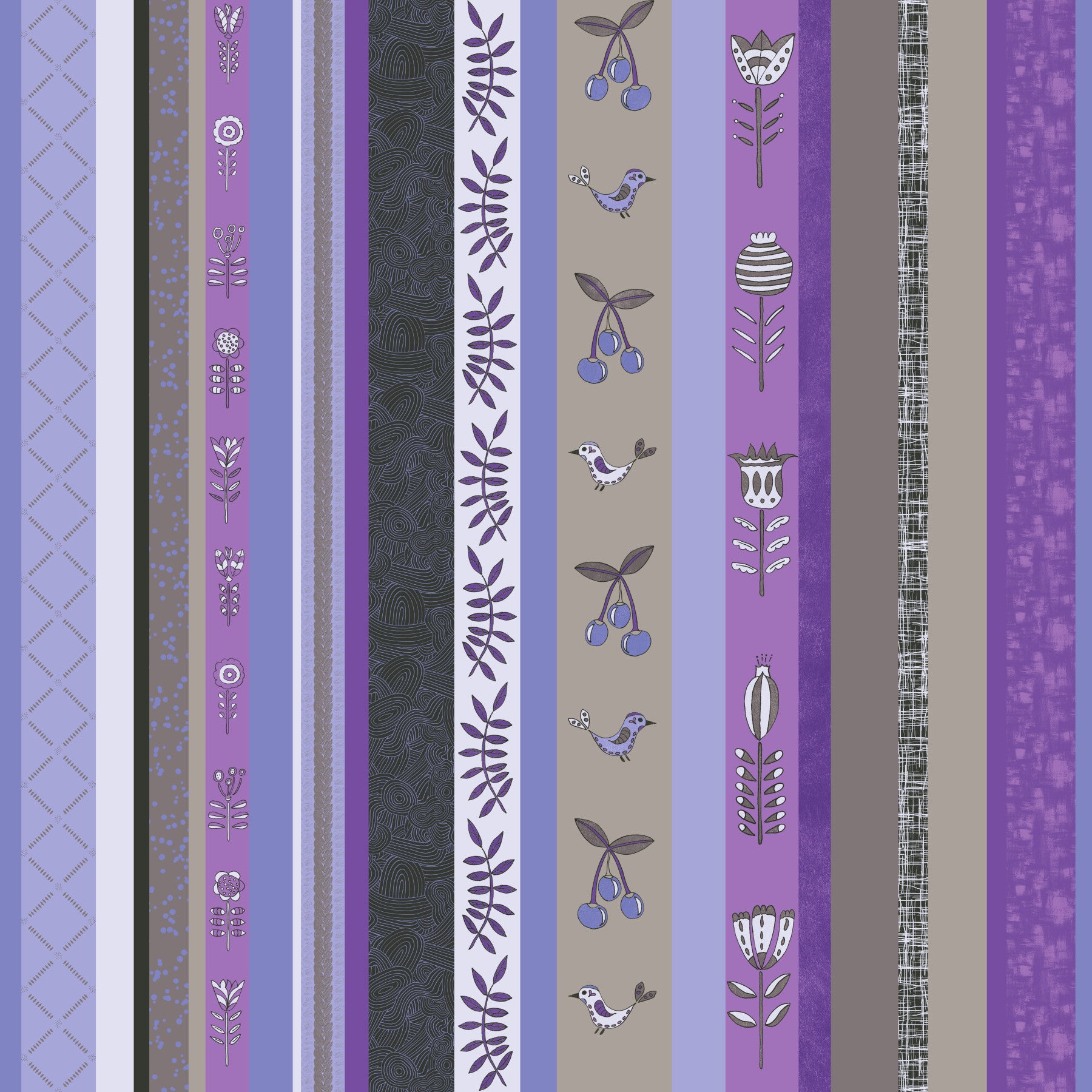 Whimsical Garden Stripes Purple Wallpaper⁠