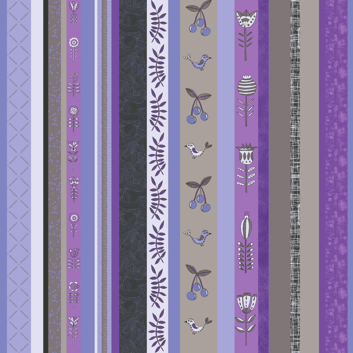 Whimsical Garden Stripes Purple Wallpaper⁠ in your room — zoomed