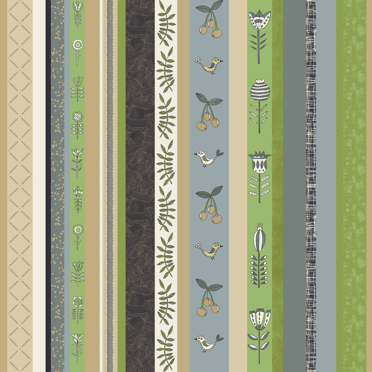 Whimsical Garden Stripes Green Wallpaper⁠