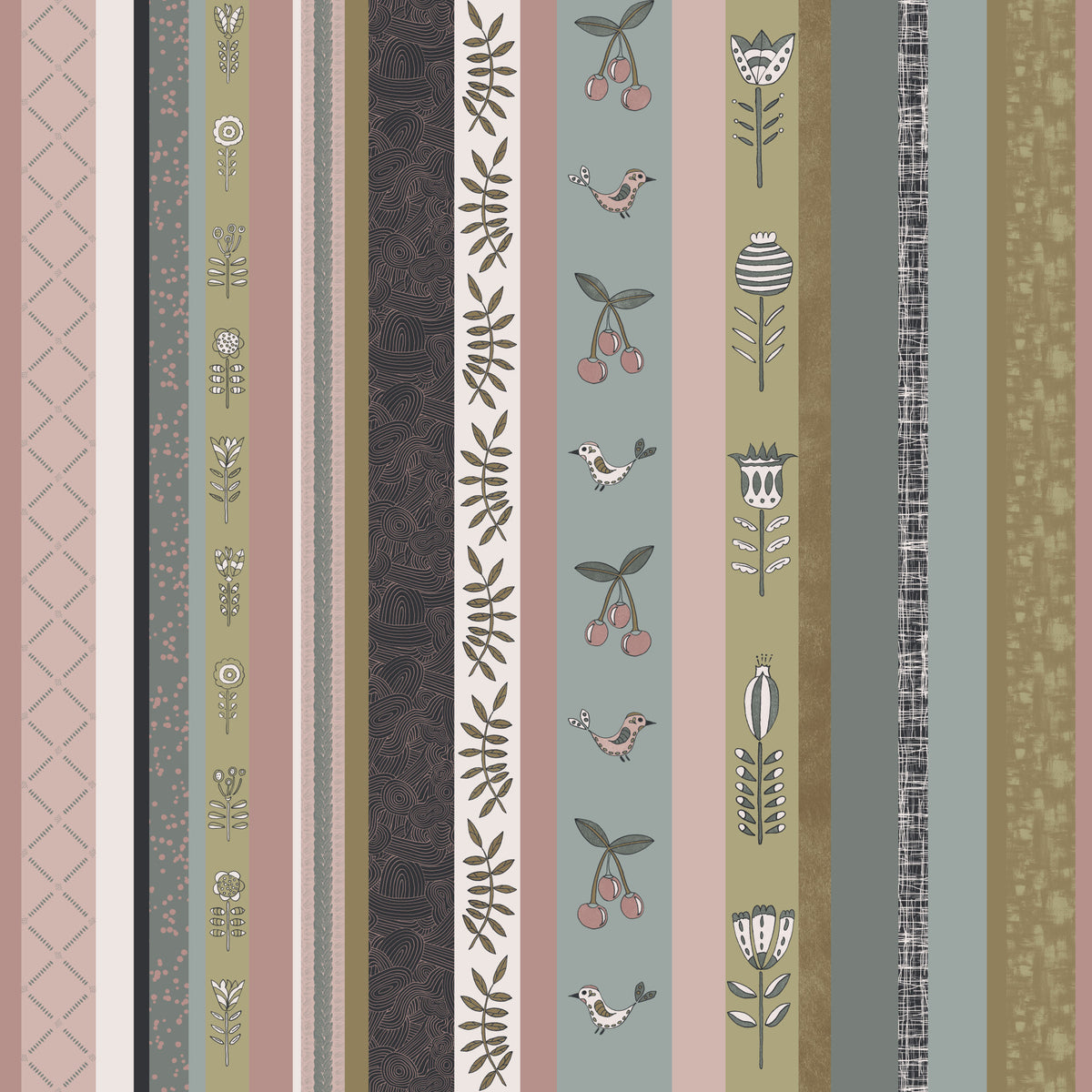 Whimsical Garden Stripes Muted Tones Wallpaper⁠