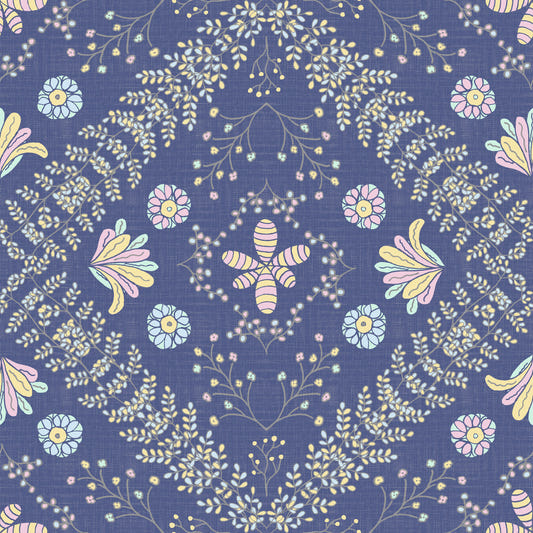 Bloom Tapestry Deep Blue Wallpaper⁠