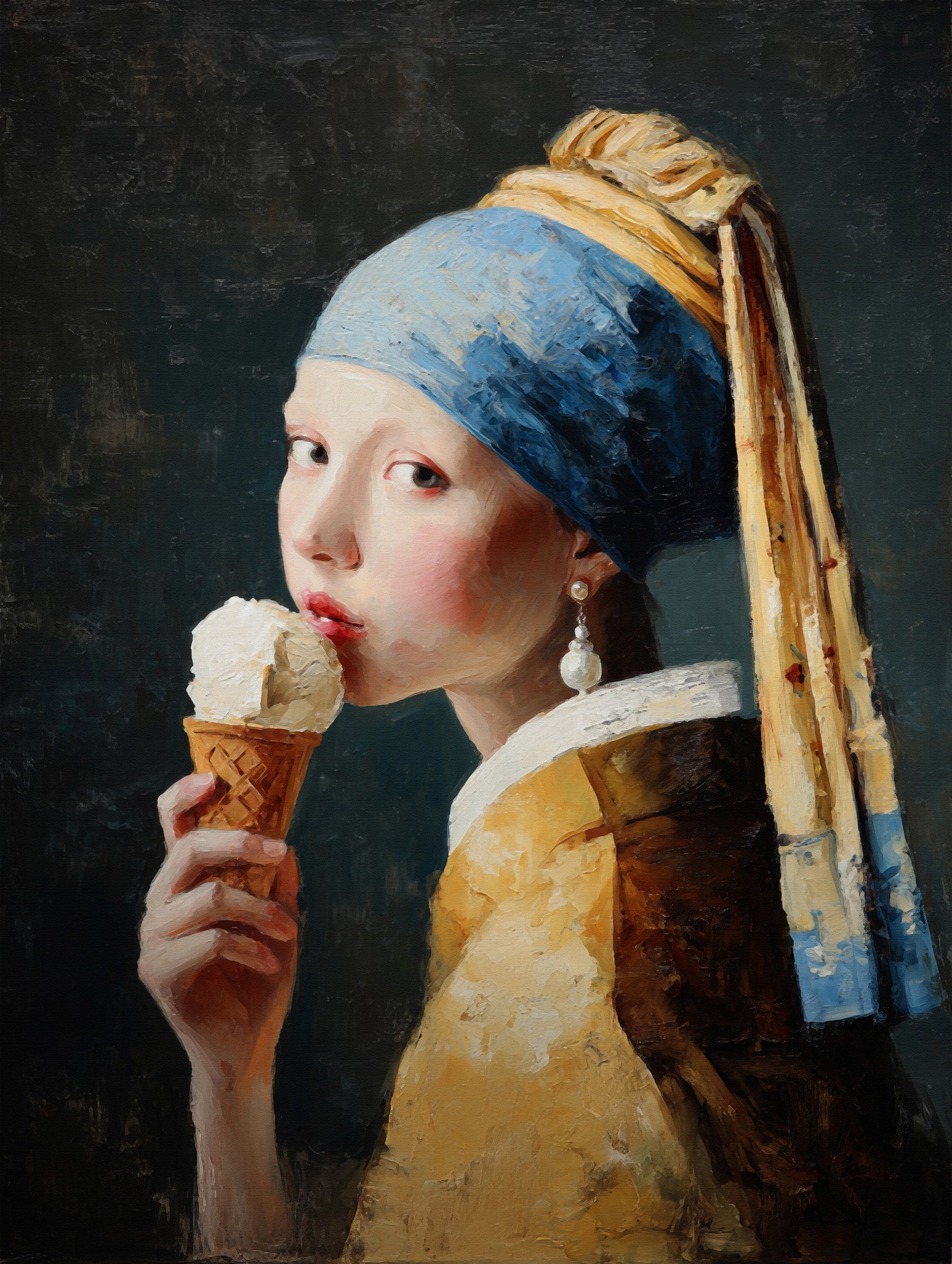 Girl with Pearl Earring Eating Ice Cream Wall Mural