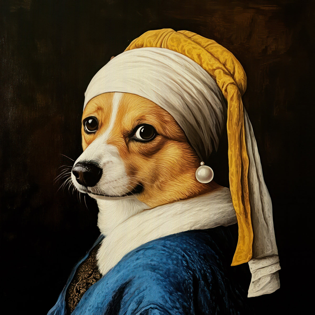 Corgi with Pearl Earring in Blue Robe Wall Mural