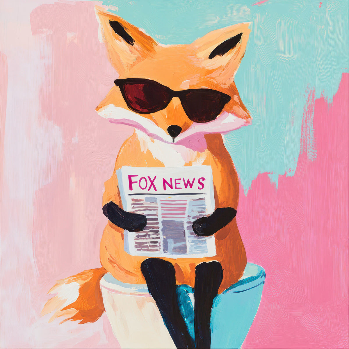 Cool Fox Reading Newspaper in Sunglasses Wall Mural in your room — zoomed