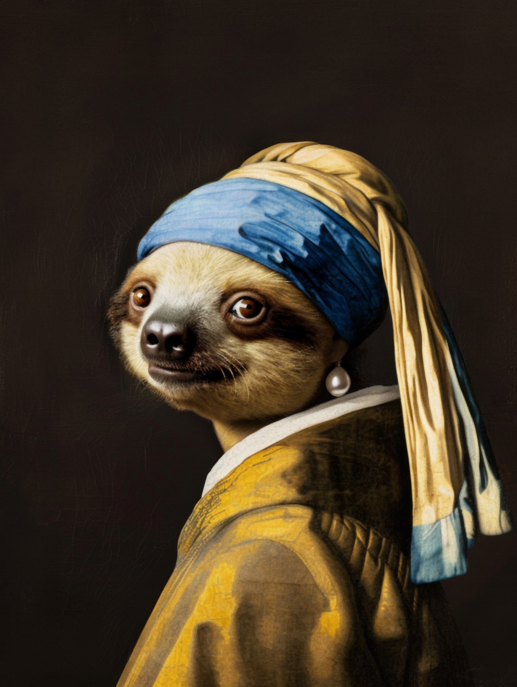 The sloth with the pearlearring - Vermeer Adaption Wall Mural