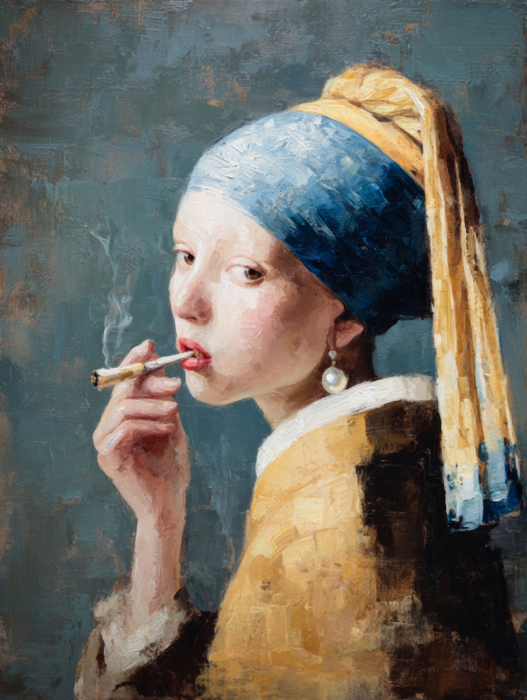 The GIrl With The Pearl Earring Is Smoking A Joint Wall Mural in your room — zoomed