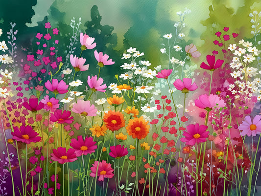 Wildflower Meadow Watercolor Wall Mural