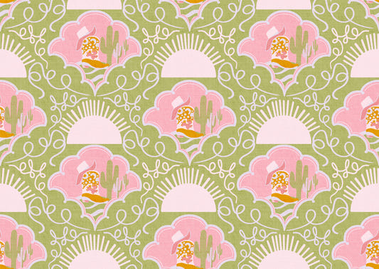 Wild West Whimsy-Green & Pink Cowboy Boots and Cactus Wallpaper for Southwestern Playrooms & Creative Interiors