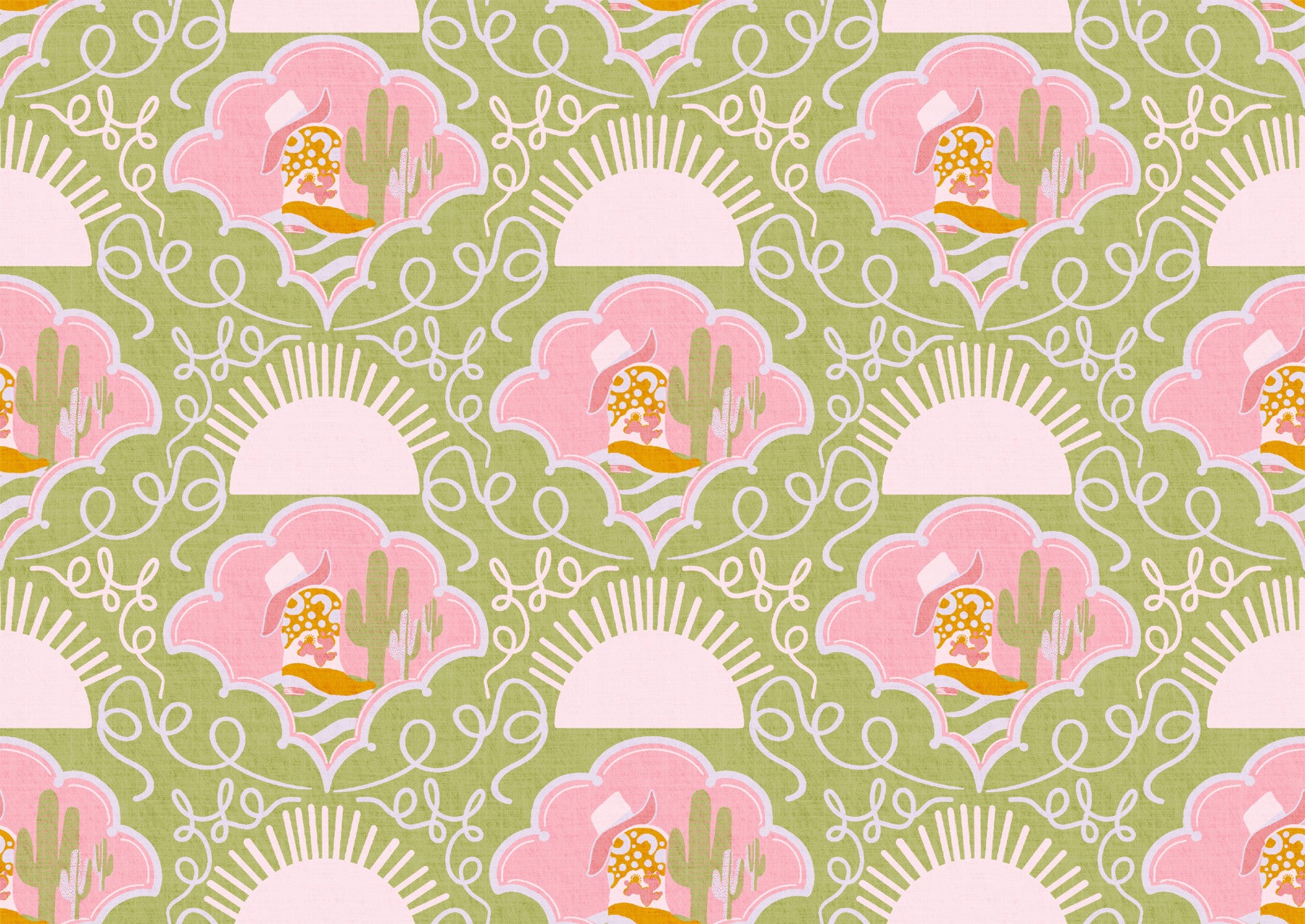 Wild West Whimsy-Green & Pink Cowboy Boots and Cactus Wallpaper for Southwestern Playrooms & Creative Interiors