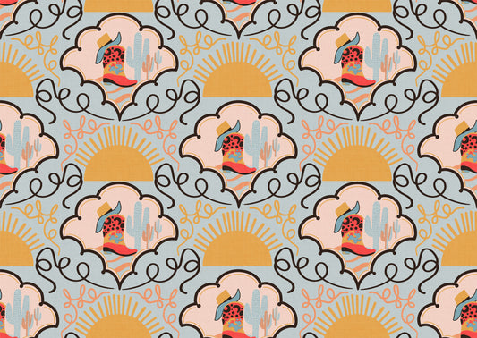 Wild West Whimsy-  Playful Red Cowboy Boots & Cactus Wallpaper for Kids’ Rooms & Western-Inspired Interiors Wallpaper⁠