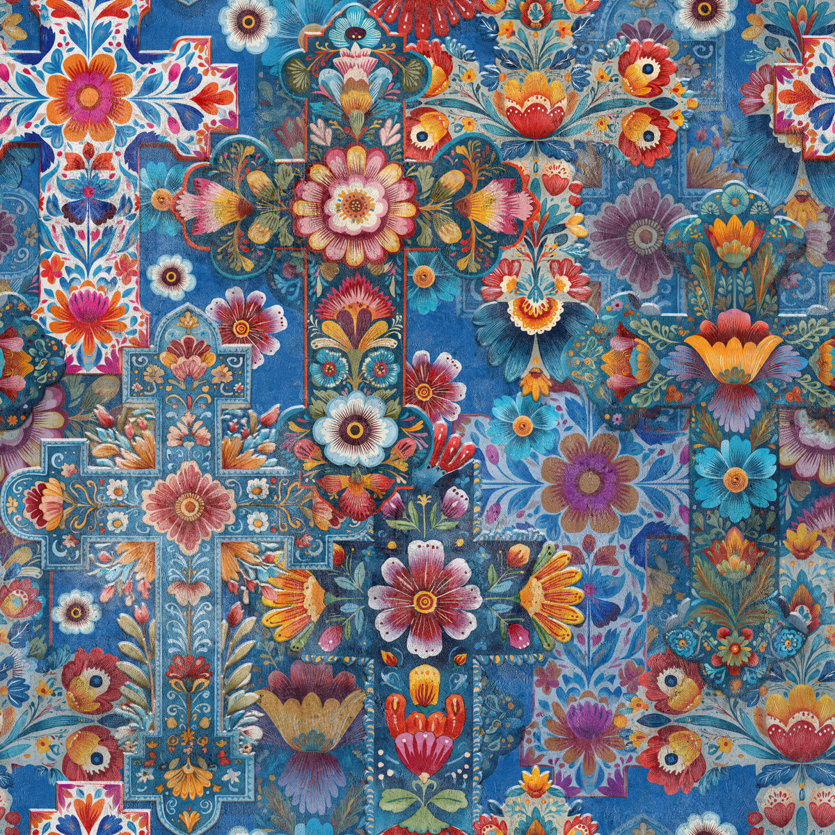Bohemian Blooms Folk Wallpaper⁠ in your room — zoomed